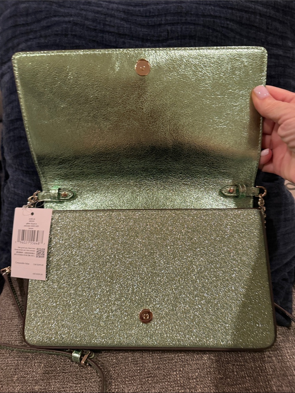 kate spade seawater glitter convertible clutch crossbody with gold hardware NWT - Picture 4 of 6